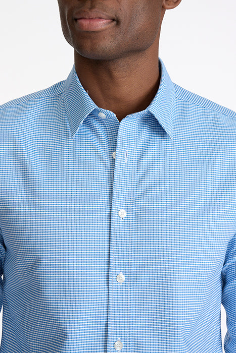 Otrium,UNTUCKit, UNTUCKit Blue Micro Grid Print Long Sleeve Button Up, Blue, Medium-44-TagM