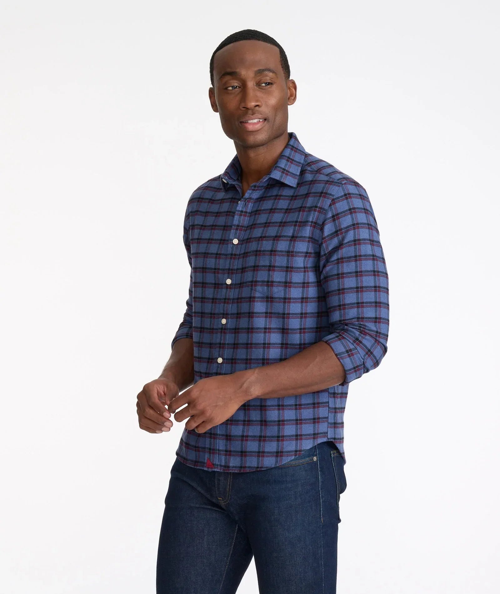 Otrium,UNTUCKit, UNTUCKit Blue & Burgundy Plaid Flannel Long Sleeve Button Up, Unknown, Unknown