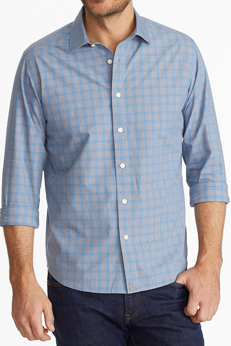 Otrium,UNTUCKit, UNTUCKit Blue & Grey Check Print Long Sleeve Button Up, Blue, Medium-43-TagM