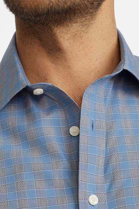 Otrium,UNTUCKit, UNTUCKit Blue & Grey Check Print Long Sleeve Button Up, Blue, Medium-43-TagM