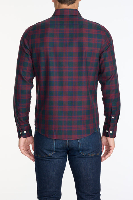 Otrium,UNTUCKit, UNTUCKit Burgundy & Dark Green Plaid Print Long Sleeve Button Up, Red, Large-46-TagL