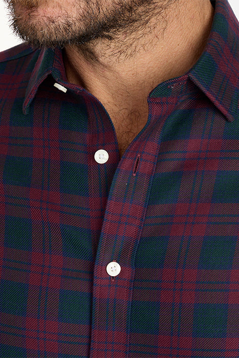 Otrium,UNTUCKit, UNTUCKit Burgundy & Dark Green Plaid Print Long Sleeve Button Up, Red, Large-46-TagL