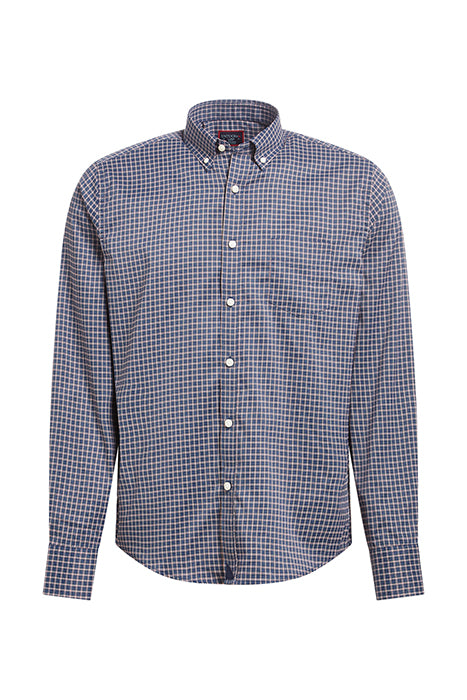 UNTUCKit Dark Blue Red Grid Print Performance Long Sleeve Button Up