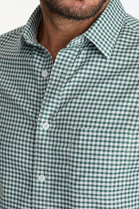 Otrium,UNTUCKit, UNTUCKit Green Check Print Long Sleeve Button Up, Green, Large-46-TagL