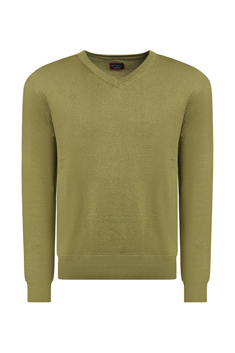 UNTUCKit Green Cotton-Linen V-Neck Sweater