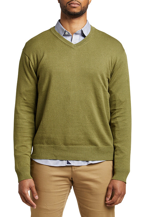 Otrium,UNTUCKit, UNTUCKit Green Cotton-Linen V-Neck Sweater, Green, Medium-43-TagM