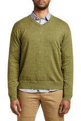 UNTUCKit Green Cotton-Linen V-Neck Sweater