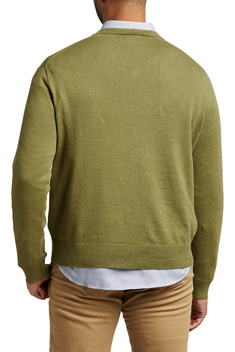 Otrium,UNTUCKit, UNTUCKit Green Cotton-Linen V-Neck Sweater, Green, Medium-43-TagM