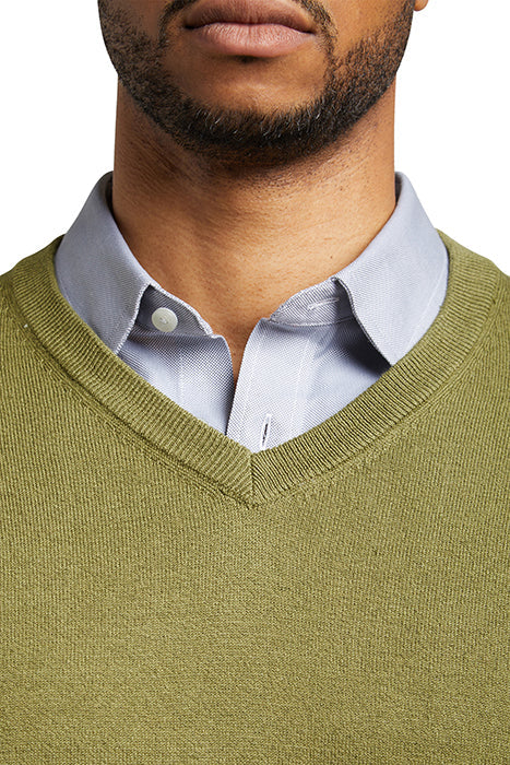 Otrium,UNTUCKit, UNTUCKit Green Cotton-Linen V-Neck Sweater, Green, Medium-43-TagMMedium-40-