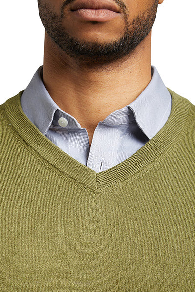 UNTUCKit Green Cotton-Linen V-Neck Sweater –