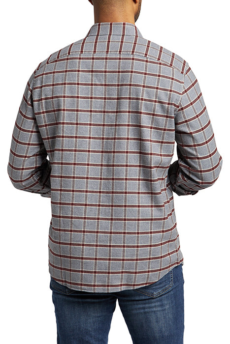 Otrium,UNTUCKit, UNTUCKit Grey & Brown Plaid Slim Fit Flannel Long Sleeve Button Up, Grey, Small-41-TagS