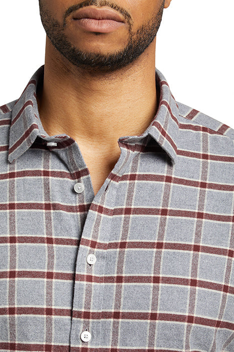 Otrium,UNTUCKit, UNTUCKit Grey & Brown Plaid Slim Fit Flannel Long Sleeve Button Up, Grey, Small-41-TagS