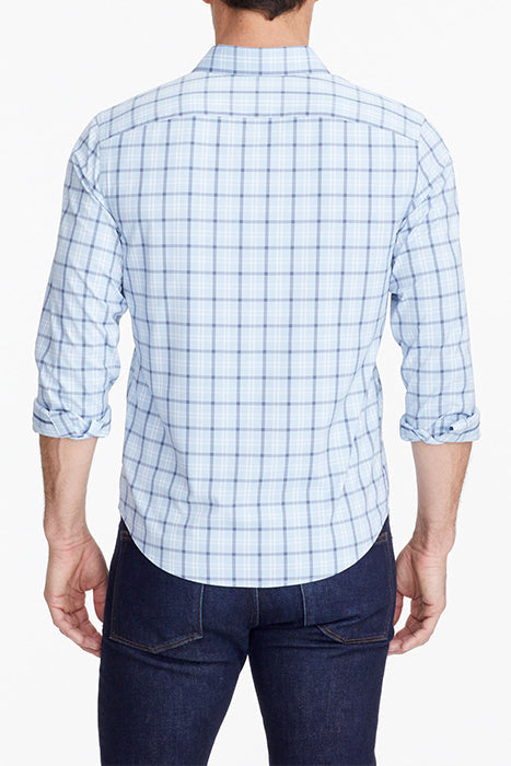 Otrium,UNTUCKit, UNTUCKit Light Blue Plaid Print Performance Long Sleeve Button Up, Blue, Medium-42-TagS