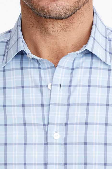 Otrium,UNTUCKit, UNTUCKit Light Blue Plaid Print Performance Long Sleeve Button Up, Blue, Medium-42-TagS