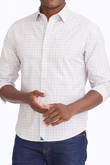 Otrium,UNTUCKit, UNTUCKit Light Grey Blue & Red Check Print Long Sleeve Button Up, Grey, Small-43-TagS