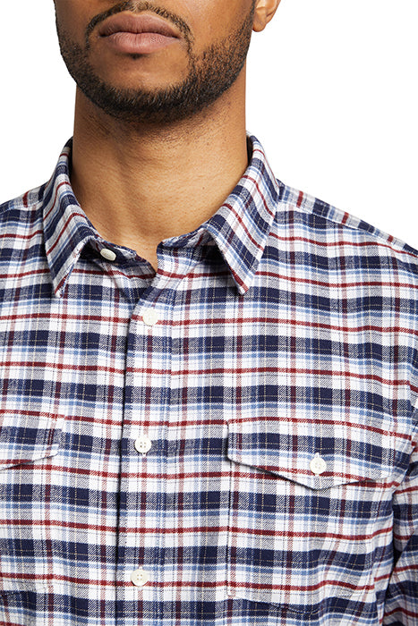 Otrium,UNTUCKit, UNTUCKit Navy Red White Plaid Print Flannel Long Sleeve Button Up, Blue, Small-40-TagS