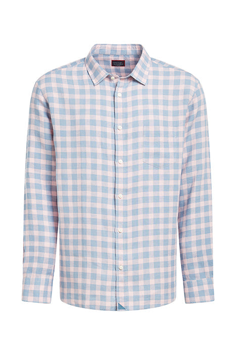 Otrium,UNTUCKit, UNTUCKit Pastel Pink & Blue Check Print Linen Slim Fit Long Sleeve Button Up, Pink, Small-40-TagS