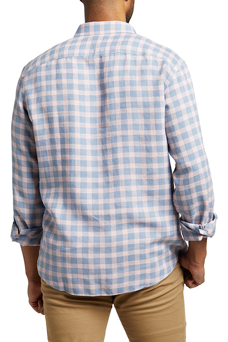 Otrium,UNTUCKit, UNTUCKit Pastel Pink & Blue Check Print Linen Slim Fit Long Sleeve Button Up, Pink, Small-40-TagS