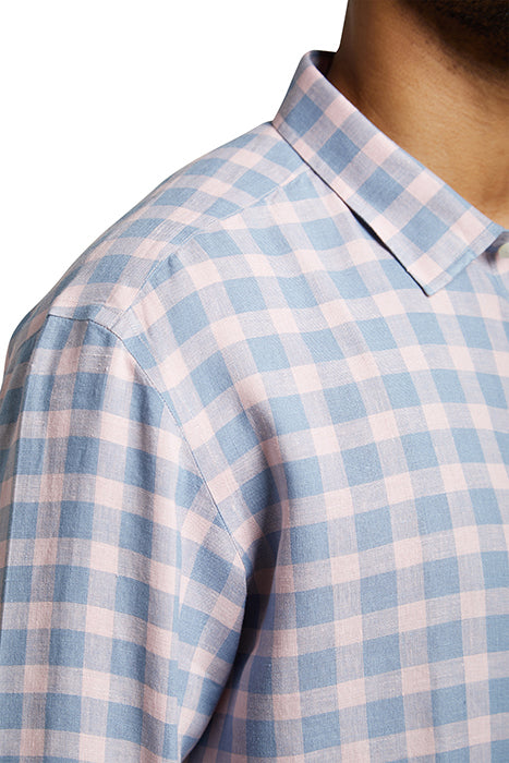 Otrium,UNTUCKit, UNTUCKit Pastel Pink & Blue Check Print Linen Slim Fit Long Sleeve Button Up, Pink, Small-40-TagS