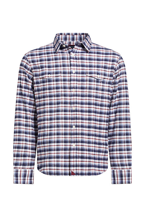 Otrium,UNTUCKit, UNTUCKit Navy Red White Plaid Print Flannel Long Sleeve Button Up, Blue, Extra Extra Large-52-TagXXL