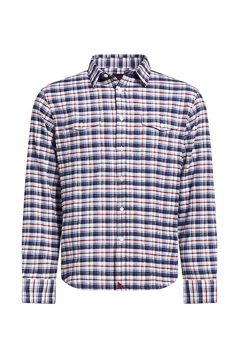 UNTUCKit Navy Red White Plaid Print Flannel Long Sleeve Button Up