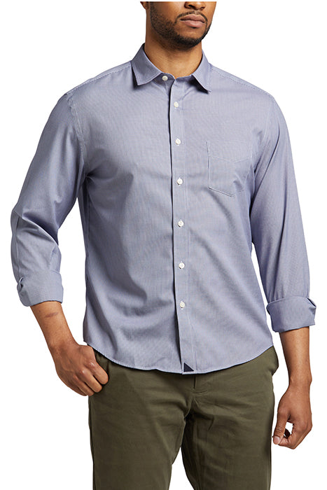 Otrium,UNTUCKit, UNTUCKit Blue Mini Houndstooth Print Button Up Shirt With Chest Pocket, Blue, Small-40-TagS