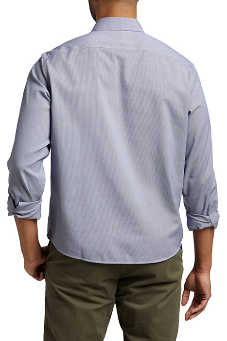Otrium,UNTUCKit, UNTUCKit Blue Mini Houndstooth Print Button Up Shirt With Chest Pocket, Blue, Small-40-TagS
