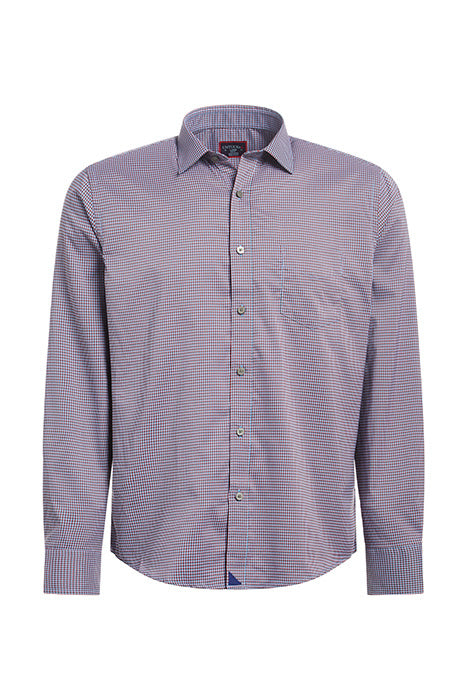 Otrium,UNTUCKit, UNTUCKit Blue Red Black Micro Check Print Slim Fit Performance Long Sleeve Button Up, Blue, Small-42-TagS