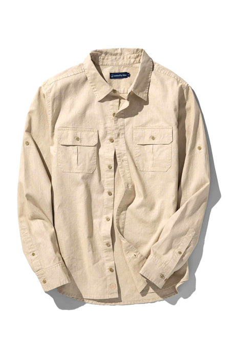 Otrium,United By Blue, United By Blue Tan Hemp Blend Button Up With Chest Pockets, Tan, Large-46-TagL