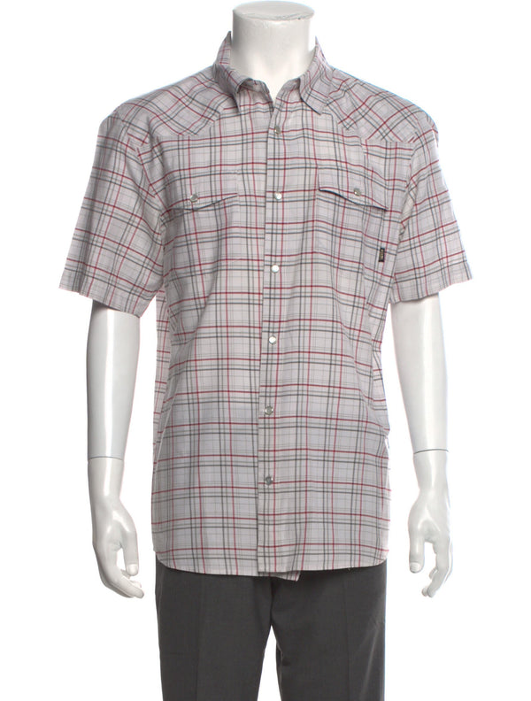 Vans Light Grey & Red Plaid Short Sleeve Button Up Shirt