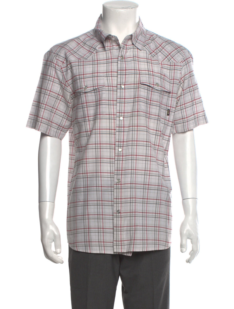 Vans Light Grey Red Plaid Short Sleeve Button Up Shirt Taelor.Style