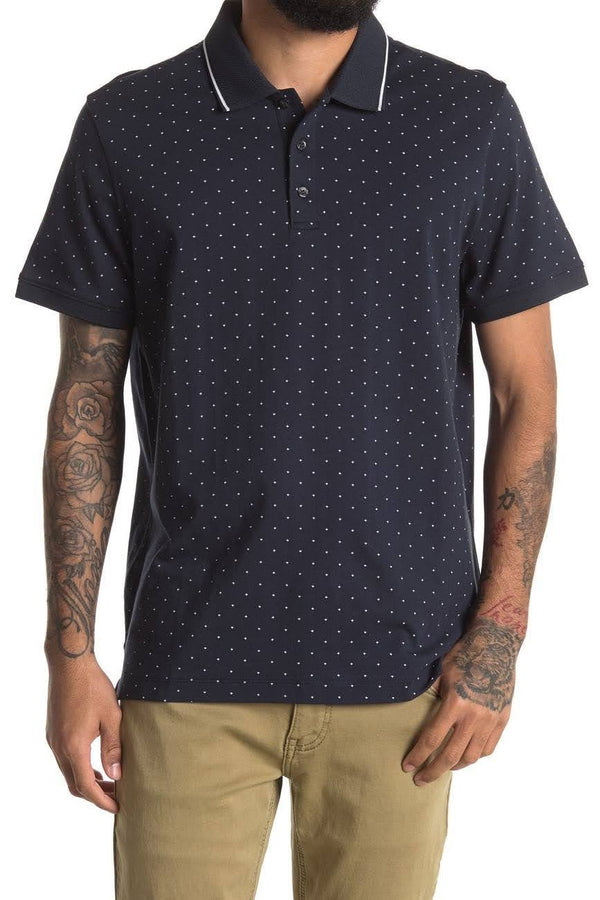 Perry Ellis White and Navy Dot Polo