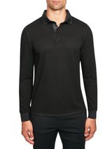 W.R.K Black Pique Knit Long Sleeve Button Up Polo