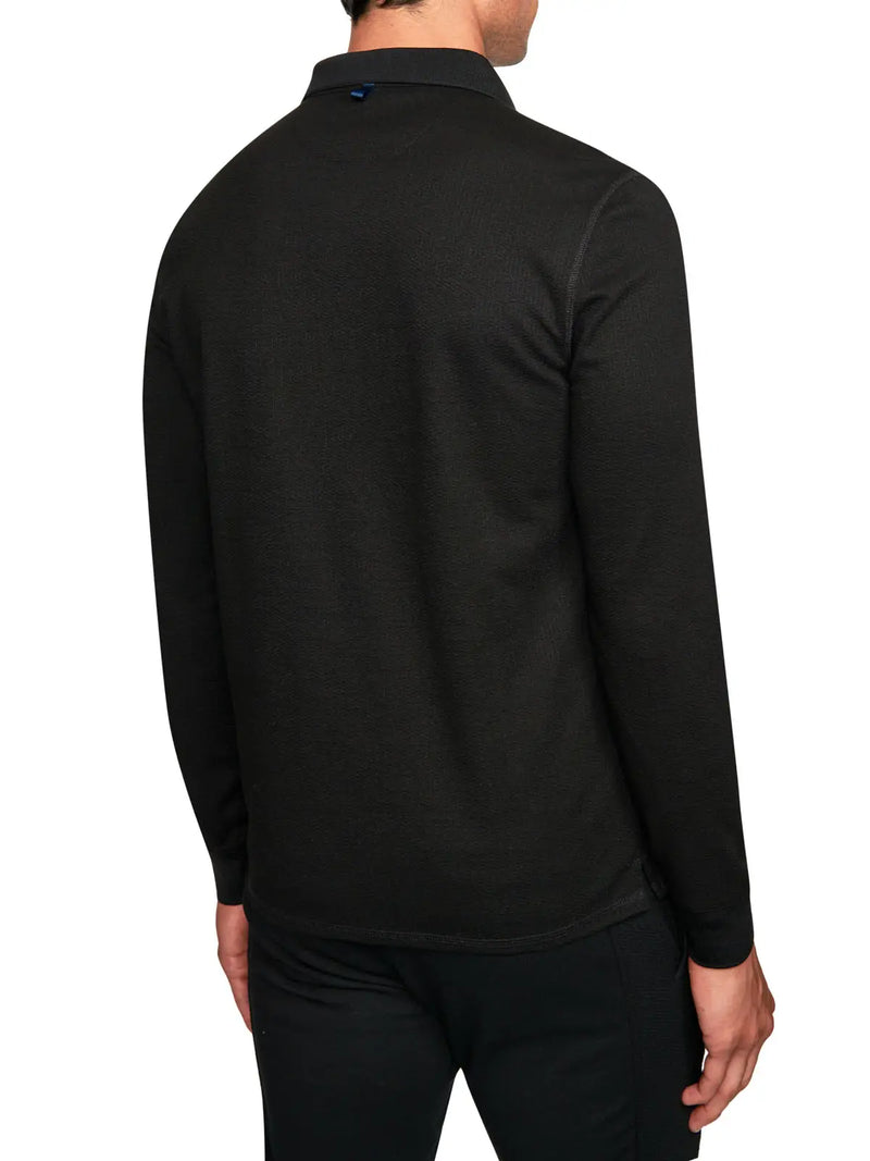 W.R.K Black Pique Knit Long Sleeve Button Up Polo