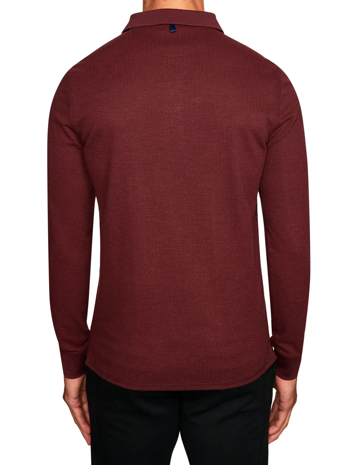 Faire,W.R.K., W.R.K Burgundy Pique Knit Long Sleeve Button Up Polo, Red, Medium-42-TagM