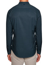 W.R.K Dark Teal Grid Print 4-Way Stretch Long Sleeve Button Up Shirt