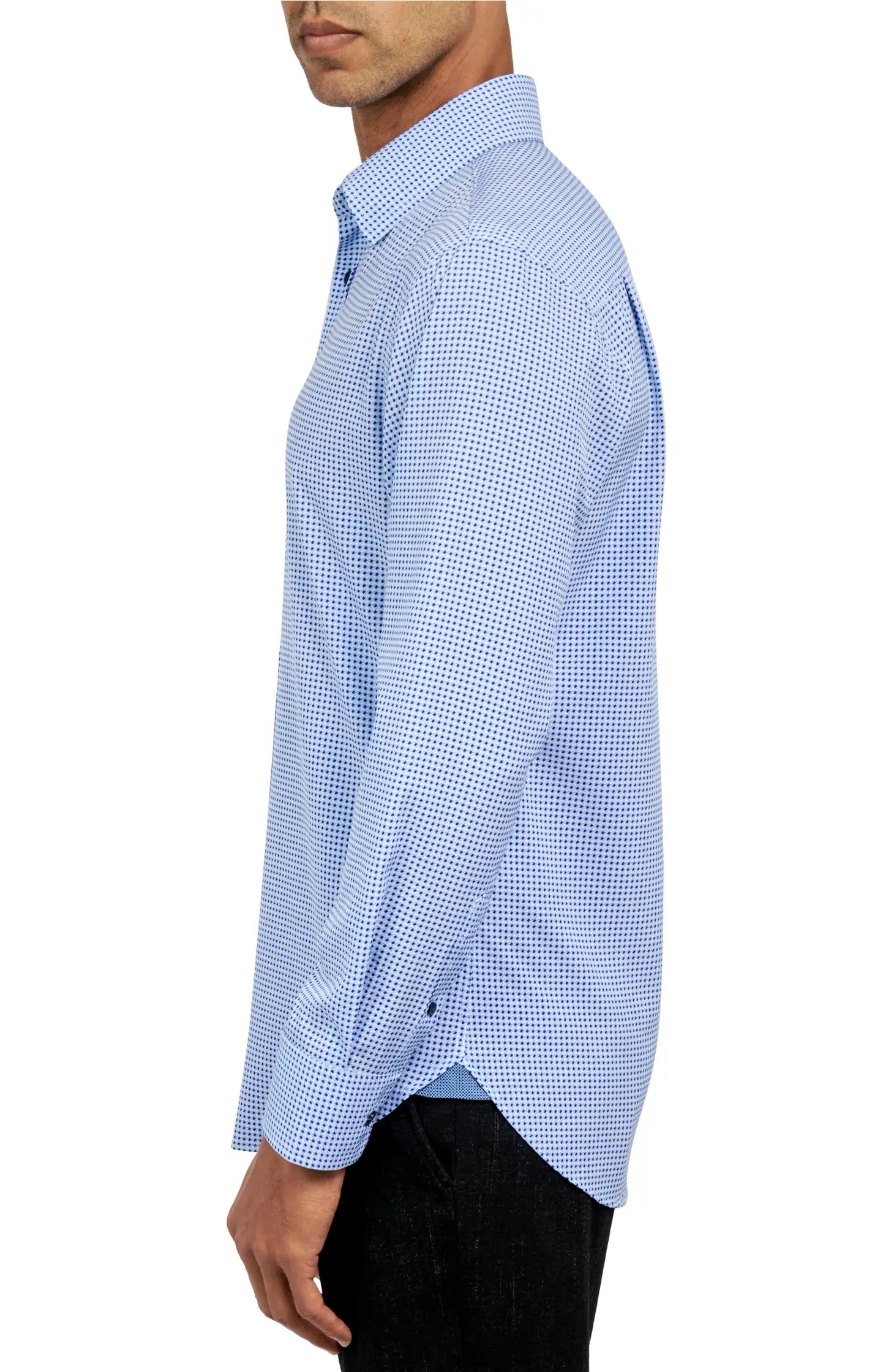 Faire,W.R.K., W.R.K Light Blue Houndstooth 4-Way Stretch Performance Long Sleeve Button Up Shirt, Blue, Extra Extra Large-52-TagXXL