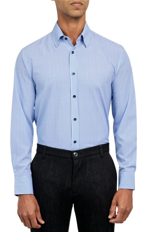 W.R.K Light Blue Houndstooth 4-Way Stretch Performance Long Sleeve Button Up Shirt