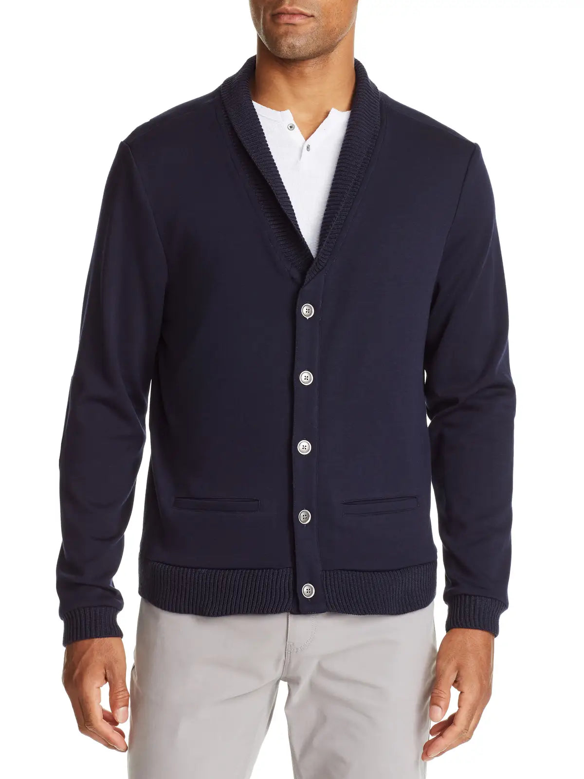 Faire,W.R.K., W.R.K Navy Shawl Collar Long Sleeve Cardigan, Blue, Large-45-TagL
