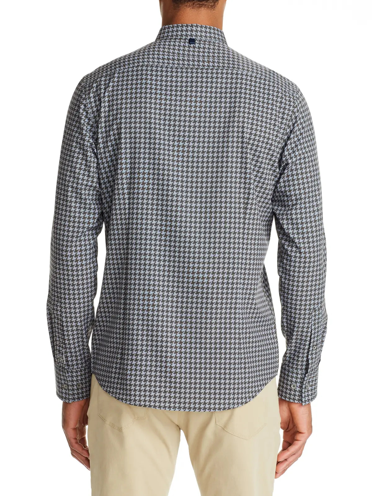 Faire,W.R.K., W.R.K Olive Green & Blue Houndstooth Print 4-Way Stretch Long Sleeve Button Up, Green, Large-45-TagL