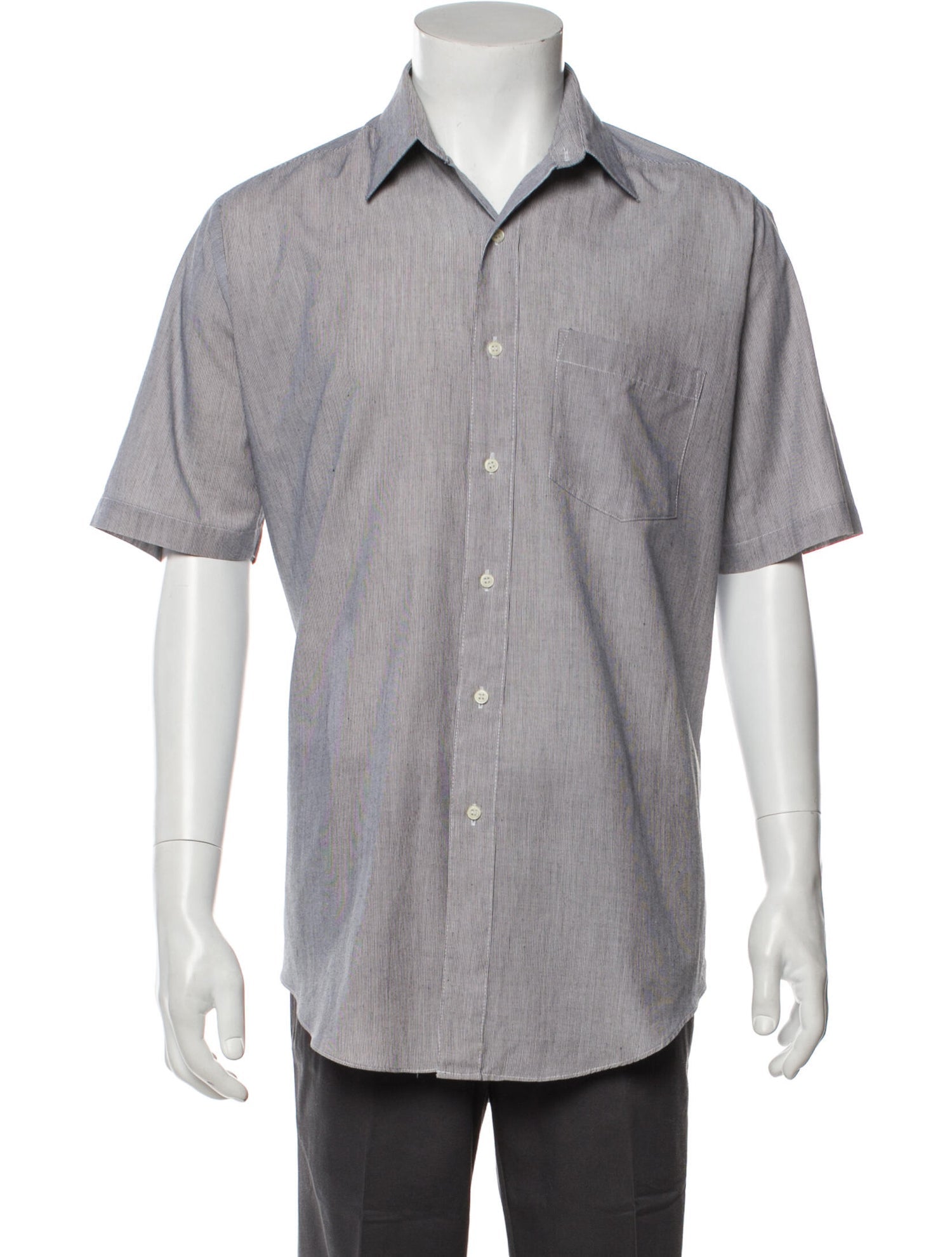 The RealReal, Pierre Balmain Grey Pinstripe Short Sleeve Button Up Shirt, Grey, Large-44-TagL