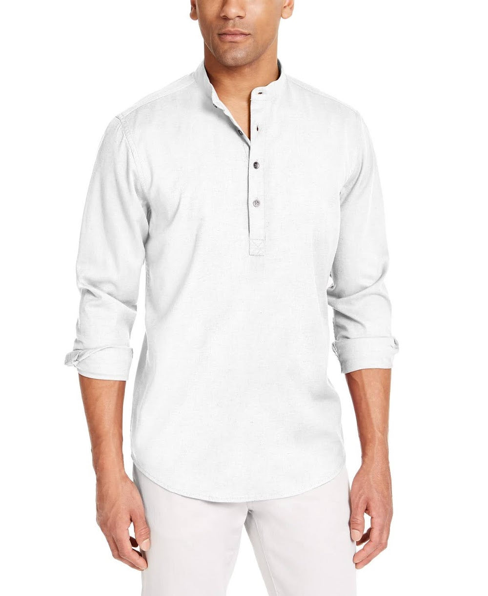 Macy's, INC International Concepts Textured White Henley, White, Medium-43-TagM