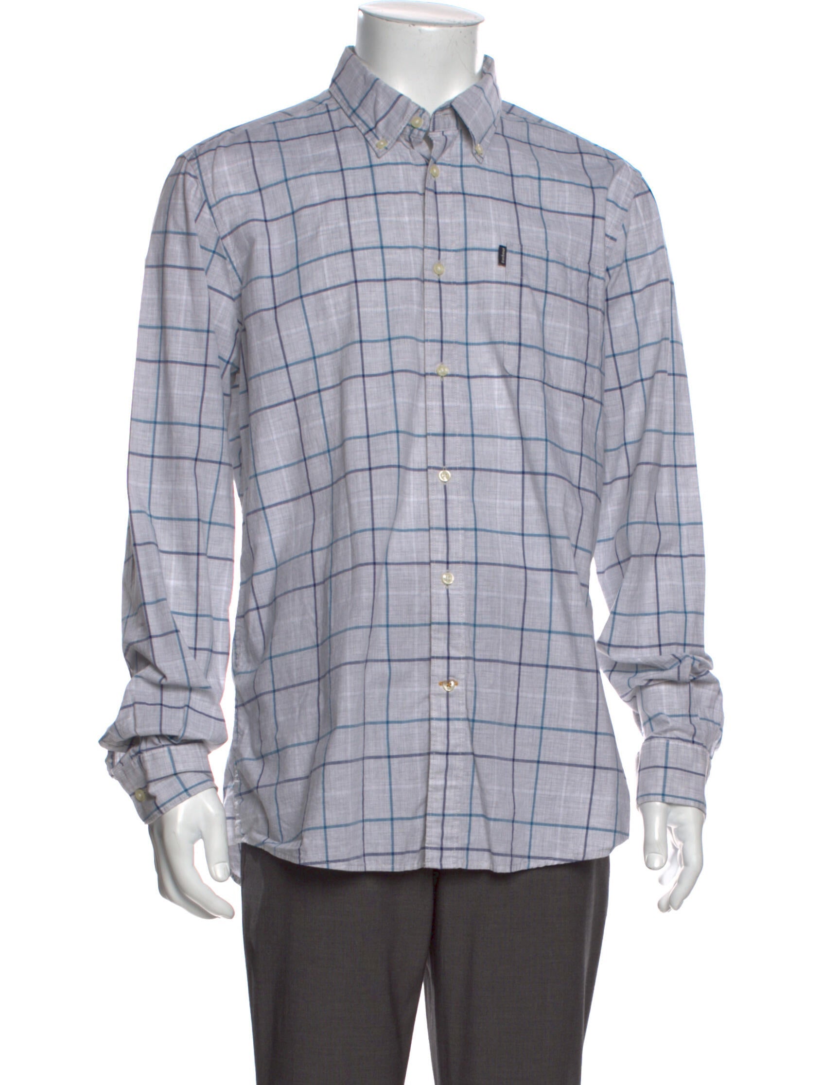 The RealReal, Barbour Grey Windowpane Plaid Button Up Shirt, Grey, Large-46-TagL