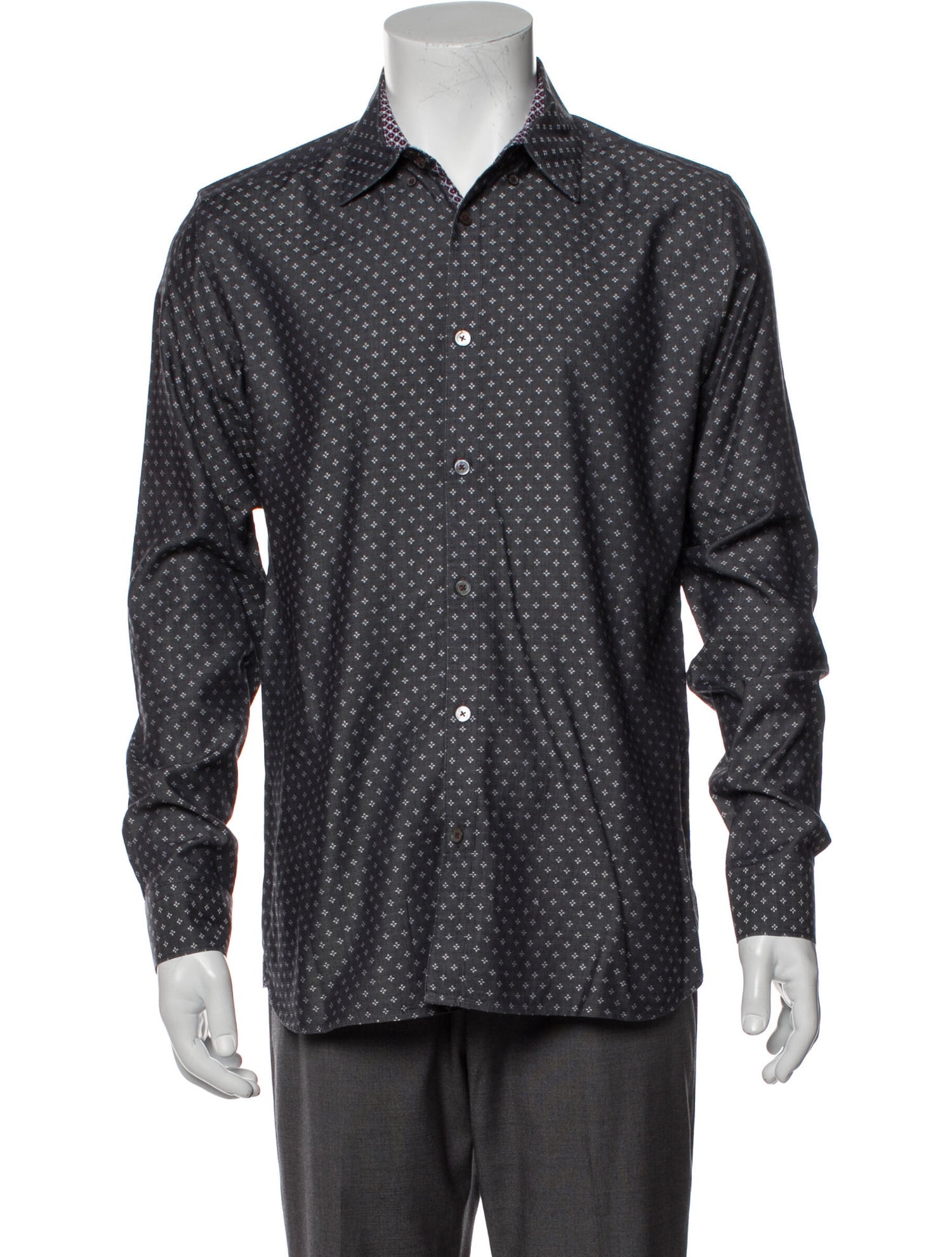 The RealReal,Ted Baker, Ted Baker Dark Grey With Four Clover Dot Print Button Up Shirt, Grey, Small-40-TagS