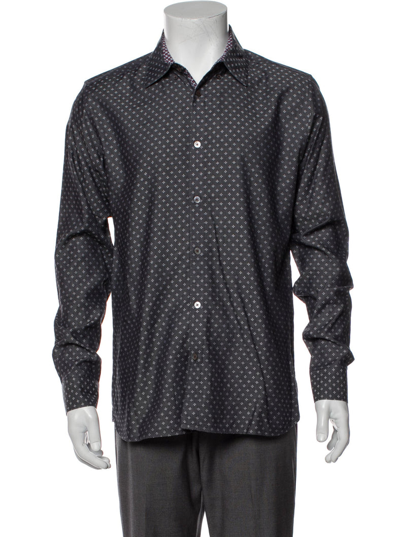 Ted Baker Dark Grey With Four Clover Dot Print Button Up Shirt