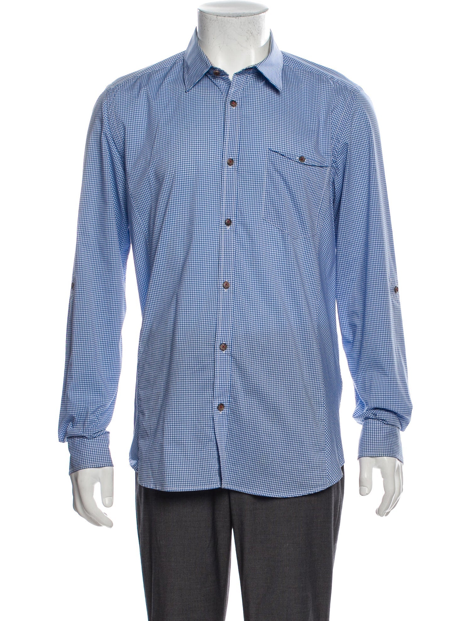 The RealReal,Ted Baker, Ted Baker Blue Check Print With Pocket Button Up Shirt, Blue, Medium-42-TagM