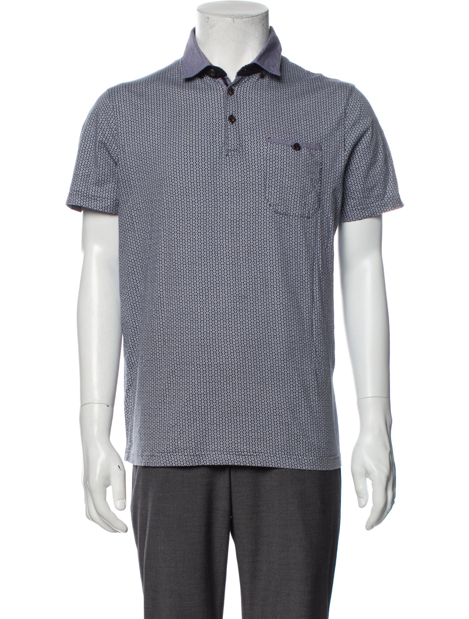 The RealReal, Ted Baker Navy Geo Print Woven Button Down Collar Polo, Blue, Medium-41-TagM