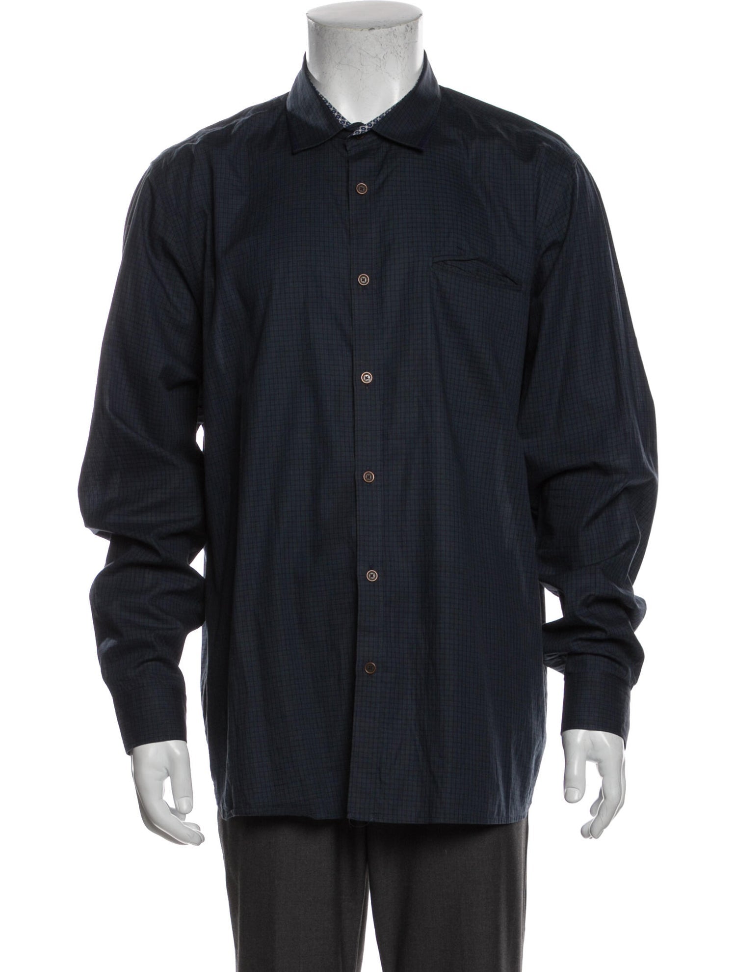 The RealReal,Ted Baker, Ted Baker Forest Green Mini Grid Print Button Up Shirt, Green, Large-46-TagL