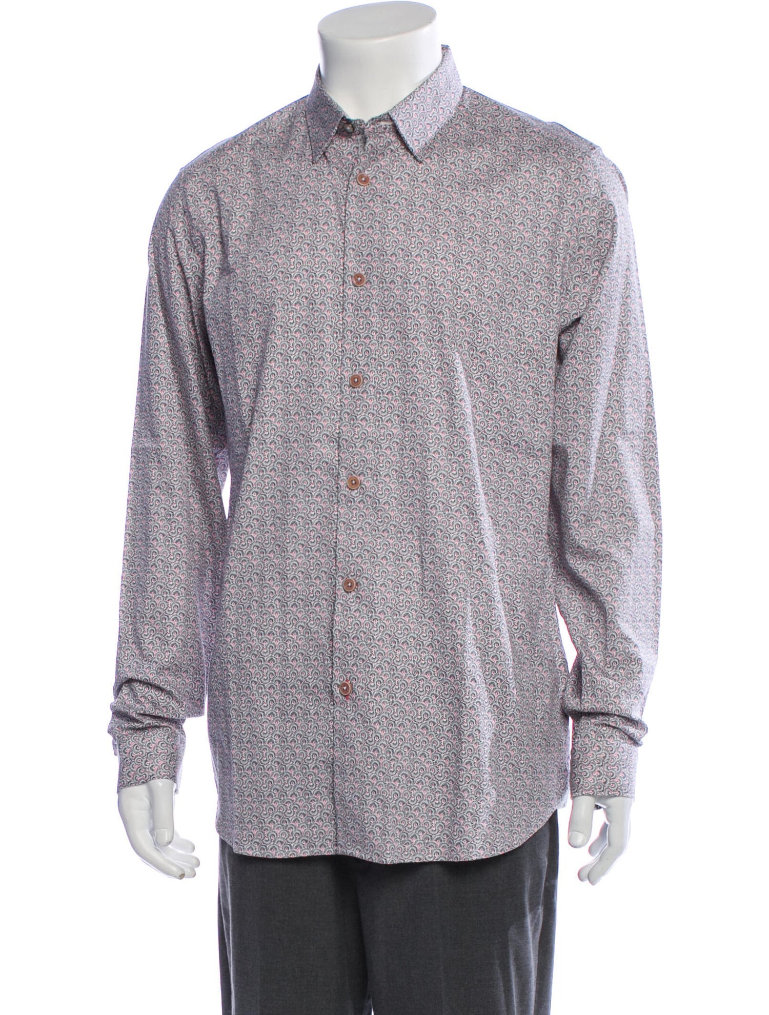 The RealReal,Ted Baker, Ted Baker Grey & Pink Mini Abstract Fan Print Button Up Shirt, Grey, Medium-42-TagM