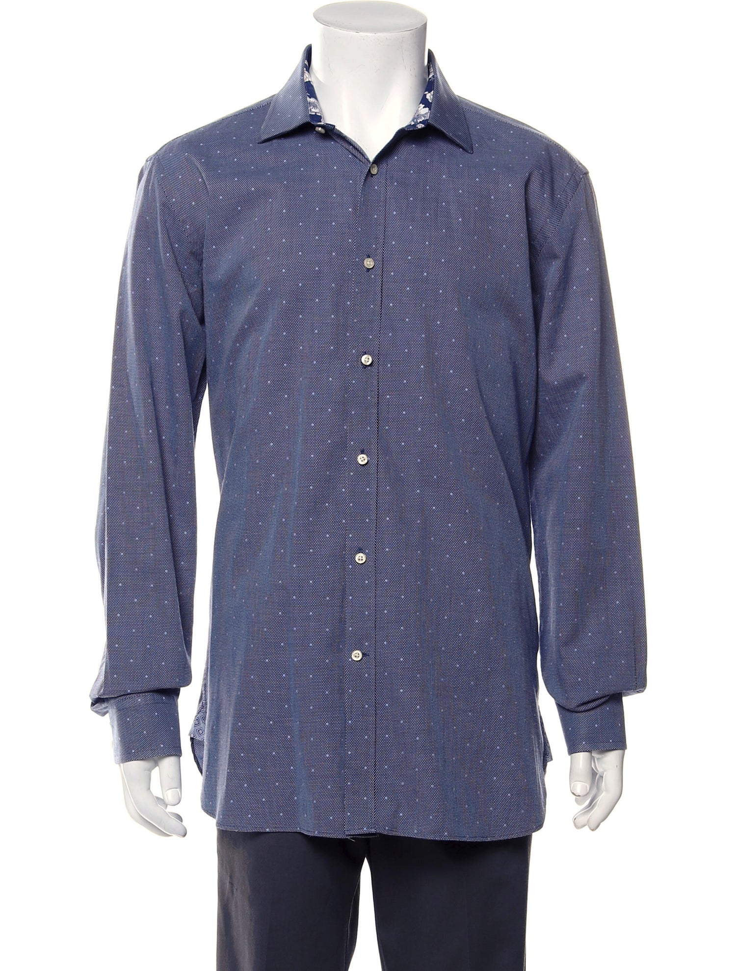 The RealReal,Ted Baker, Ted Baker Blue Dot Print Textured Button Up Shirt, Blue, Large-47-TagL